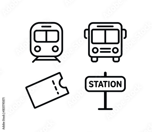 4 minimal icons metro icon black outline bus black outline ticket black outline station sign black outline