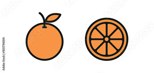 2 minimal icons orange black outline grapefruit black outline