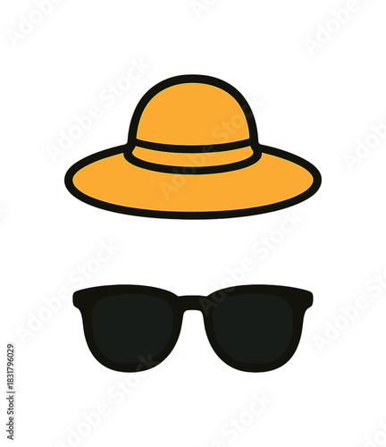 2 minimal icons sun hat colored sunglasses colored black
