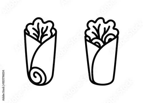 2 minimal icons spinach wrap black outline filling black outline