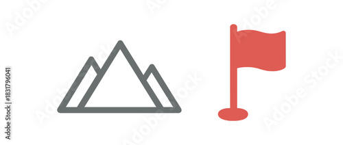 2 minimal icons mountain colored gray flag colored red