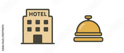 2 minimal icons hotel building colored beige bell colored gold