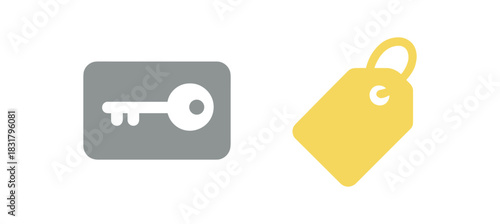 minimal icons bed colored white keycard colored gray luggage tag colored