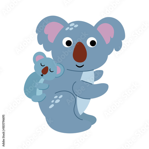 Illustration of Mother Koala with Baby. White background, isolate