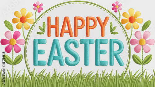 Abstract geometric design with vibrant color splashes and bold typography on a clean white background