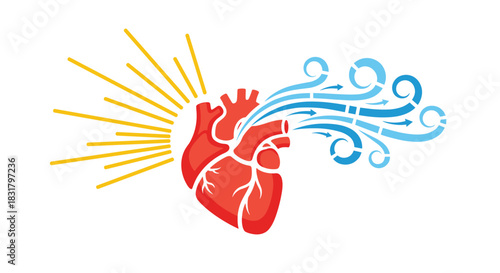 Anatomical Heart Symbolizing Life Energy and Breath, Generative AI.