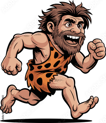 Wallpaper Mural Cartoon caveman runs with wild abandon, clad in animal print, his face full of exhilaration. Torontodigital.ca