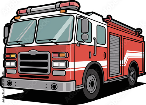 Wallpaper Mural Illustration of a red and white fire truck with lights on top, poised for emergency calls. Torontodigital.ca