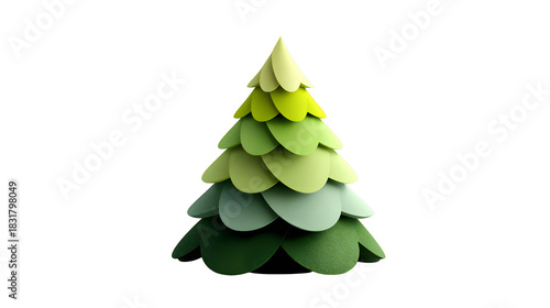 Minimalist Christmas tree design with clean green layers, subtle lighting detail, and realistic shadows for a modern holiday concept, isolated on white background 