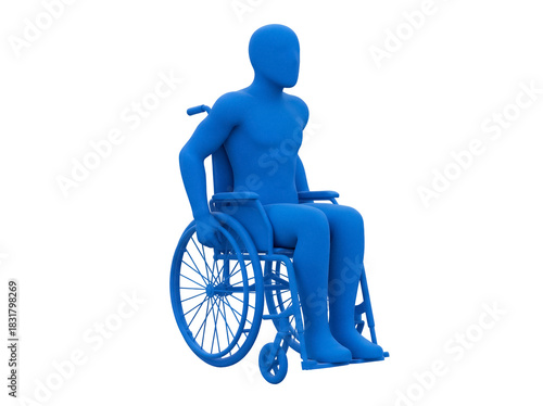 Blue mannequin in wheelchair isolated PNG on transparent background, disability awareness and accessibility concept