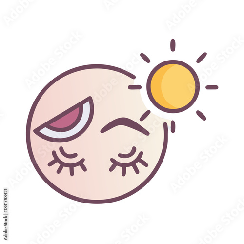 Playful sun and moon face icon with soft colors for fun design elements