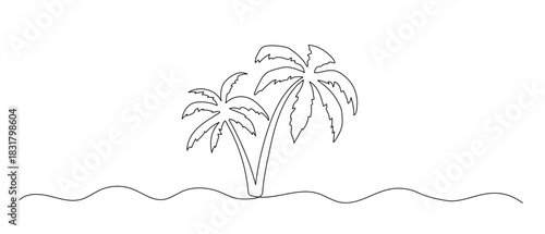 Palm tree one line illustration. Hand drawn summer doodle vector sketch isolated on white background.