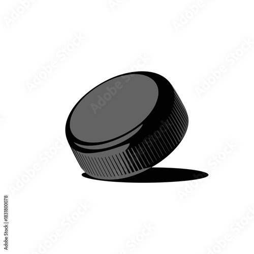 Black bottle cap with textured edges isolated on a transparent background