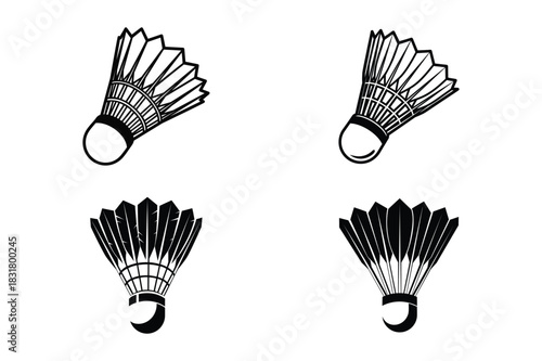 badminton shuttlecock icons black silhouette vector set
