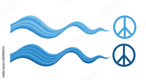Blue Wavy Lines and Peace Symbols, Generative AI.