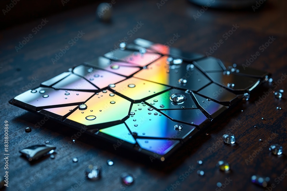 Naklejka premium Shattered Mirror Casting a Spectrum of Colors in a Dark Abyss