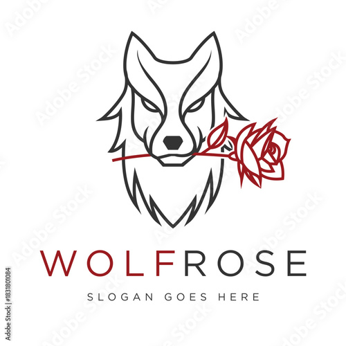 Minimalist Wolf Rose Line Art Symbol 