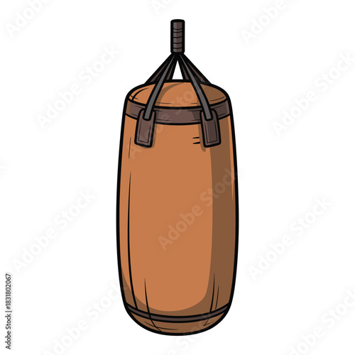 A punching bag hangs ready for a workout session, perfect for boxing or kickboxing. 