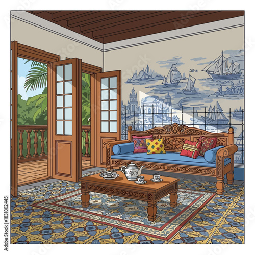 Serene and picturesque living room with classic decor and tropical ambiance