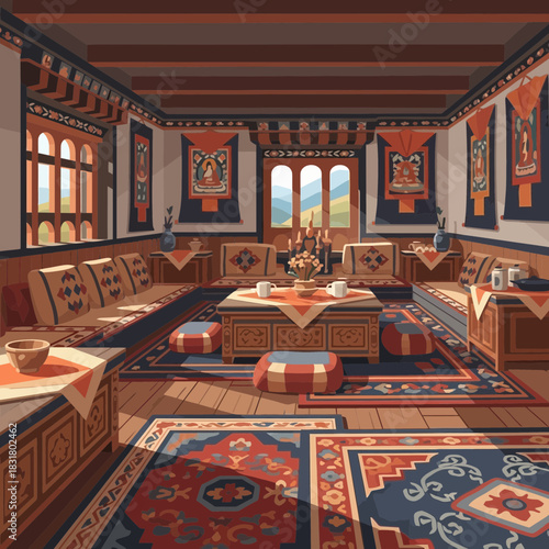 Serene contemplation of interior design inspired by Bhutanese tradition