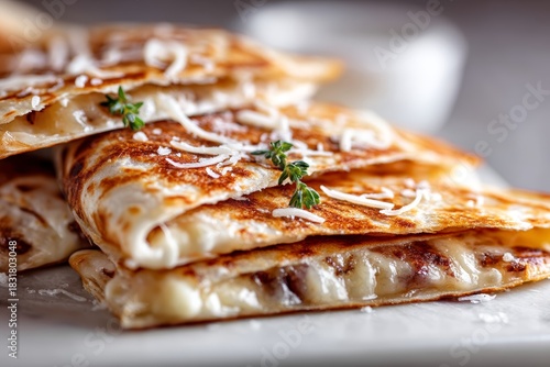 Wallpaper Mural tempting quesadilla on a plastic tray in white ceramic background Torontodigital.ca