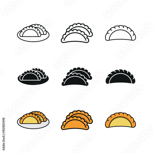 Empanada set icon line glyph color for snack bakery and street food illustration
