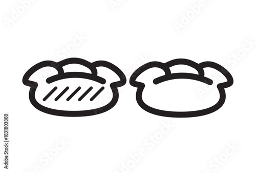焦げ目のついた餃子と水餃子のシンプルなアイコン
