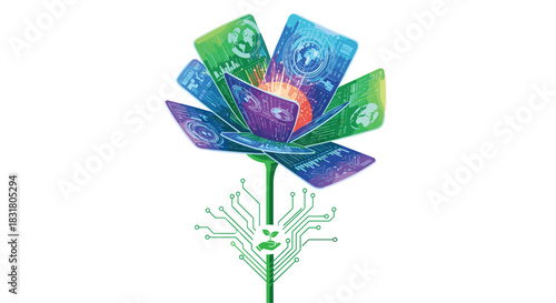 Digital Flower Cryptocurrency Bloom Growth Concept, Generative AI.