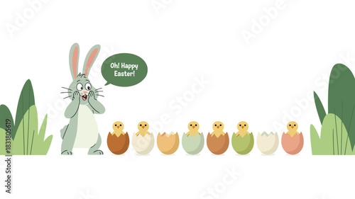 Adorable surprised bunny with paws raised a cute cartoon character illustration for children s designs