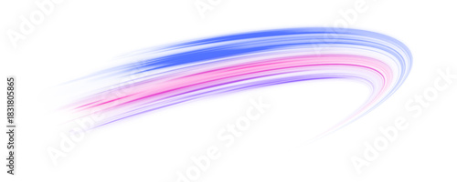 PNG turquoise and purple light streaks curve and twist with motion. Vector glowing lines flow across space, forming dynamic trails. Twisting luminous arcs highlight speed and motion energy.