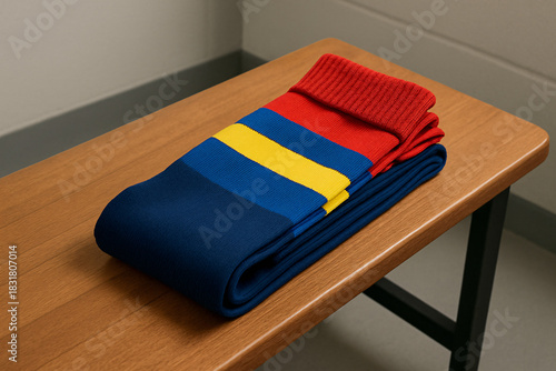 Folded soccer socks in team colors