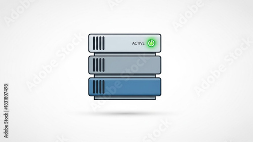 Illustration of server rack data storage with active light for network solutions and hosting services