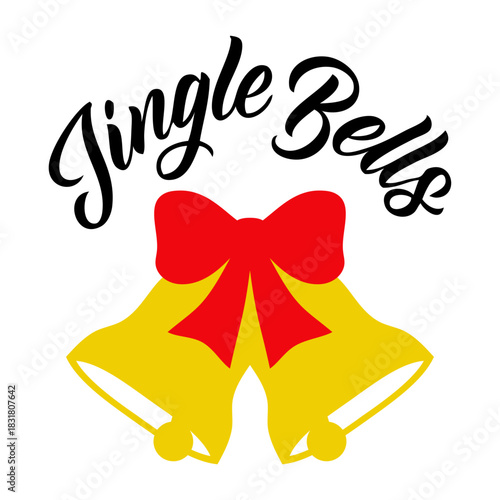 Tiempo de Navidad. Logo campana de boda. Campanas de navidad con lazo de cinta y mensaje Jingle Bells para felicitaciones y tarjetas