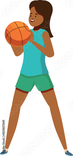 Female athlete concentrating and holding a basketball, preparing for a game or training session