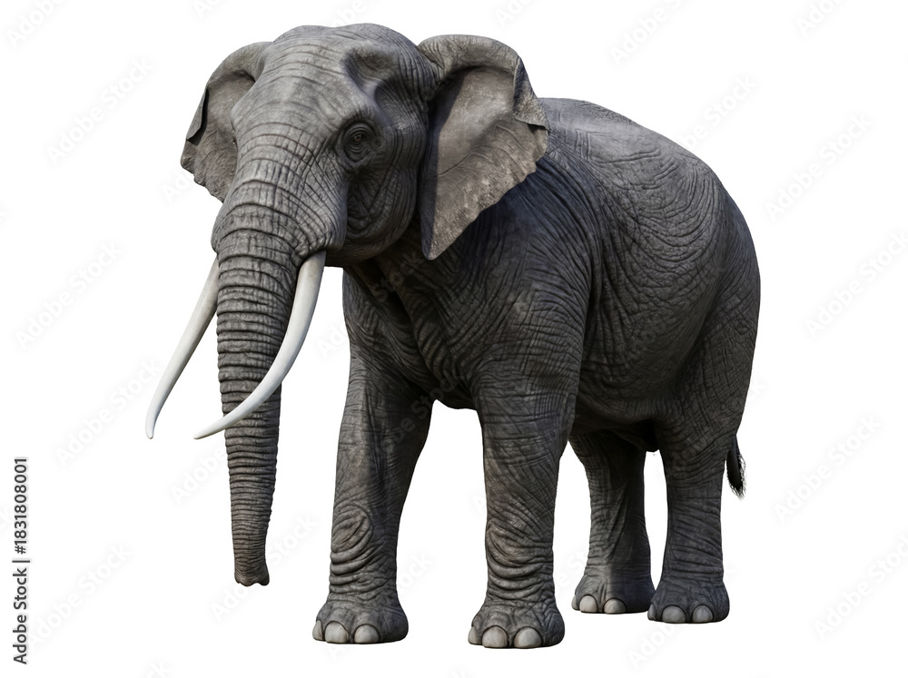 Obraz premium Majestic African elephant isolated PNG on transparent background, large mammal with tusks for wildlife and conservation projects