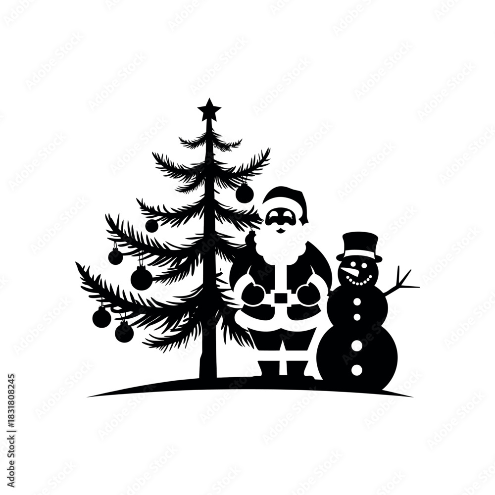 Fototapeta premium Merry christmas silhouette logo vector line art logo design