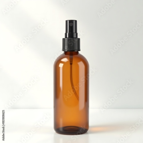 Wallpaper Mural Amber Glass Spray Bottle on White Surface with Soft Natural Lighting Torontodigital.ca