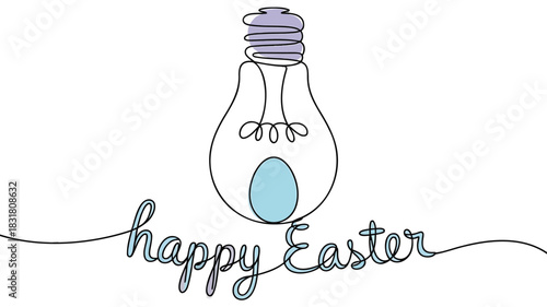 Abstract continuous line drawing of a classic light bulb with vibrant color accents and clean design elements