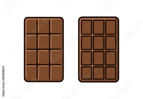 Flat vector illustration 2 chocolate bars with simple lines rounded corners clean outline
