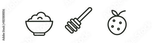 minimal icons oatmeal bowl black outline honey dipper black outline berry black outline