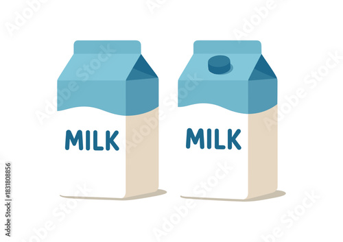 Flat vector illustration 2 milk cartons with minimal label rounded shapes