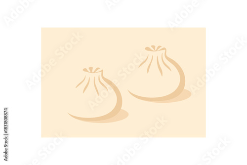 Flat vector illustration 2 dumplings with pleats rounded forms minimal detail