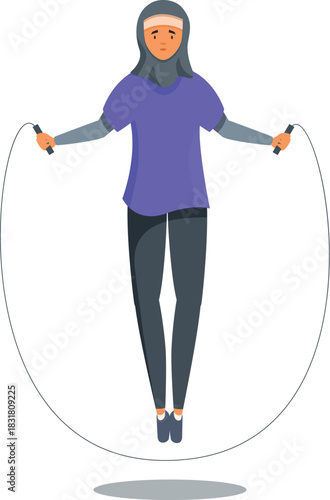 Young muslim woman jumping rope, promoting healthy lifestyle and fitness