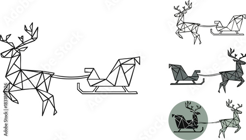 Geometric reindeer pulling sleigh holiday vector art
