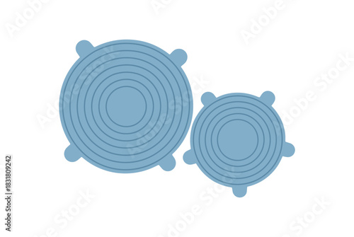 Flat vector illustration 2 silicone stretch lids for bowls rounded disc shapes zero contain