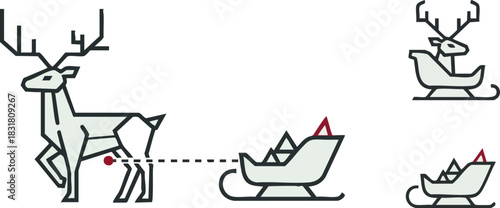 Minimalist reindeer pulling santa's sleigh illustration