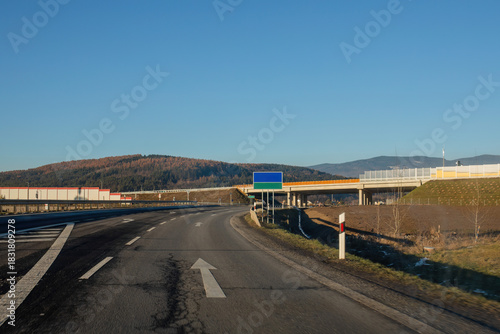 Empty Highway Curved road on a Clear Winter Day