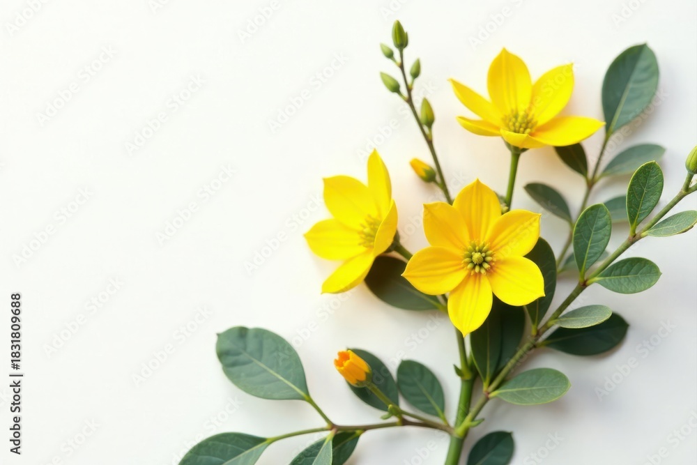 Obraz premium Elegant yellow floral & eucalyptus arrangement, white background , white background, botanical