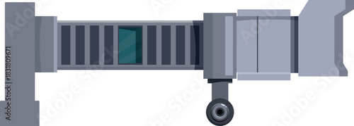 Passengers using jetway to board airplane at airport terminal, ensuring safe and efficient travel