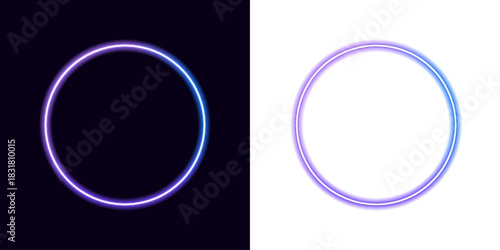 Neon circle frame in purple and blue on transparent PNG. Vector futuristic illustration with glowing energy effect. Ideal neon circle design for tech and cyberpunk art.